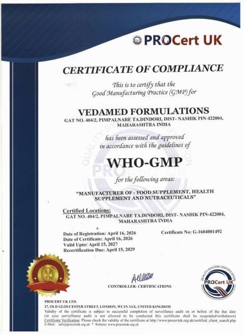vedamed formulations who gmp certificate